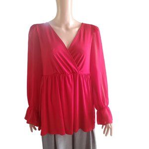 Torrid Sz 2X Babydoll Wrap Chiffon Sleeves Surplice Top Red Christmas Holiday